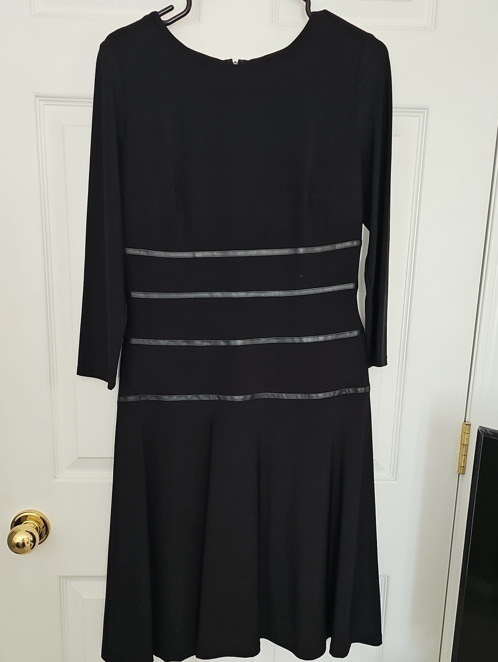 Ralph Lauren Black Long-Sleeve A-Line Dress with Sheer Stripe Accents